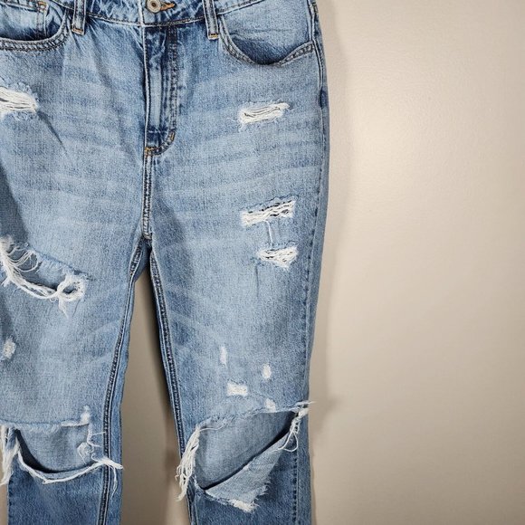 Kancan Pants Womens 7 / 27 Denim Jeans Distressed Bobbie High Rise Straight Crop - Picture 7 of 15